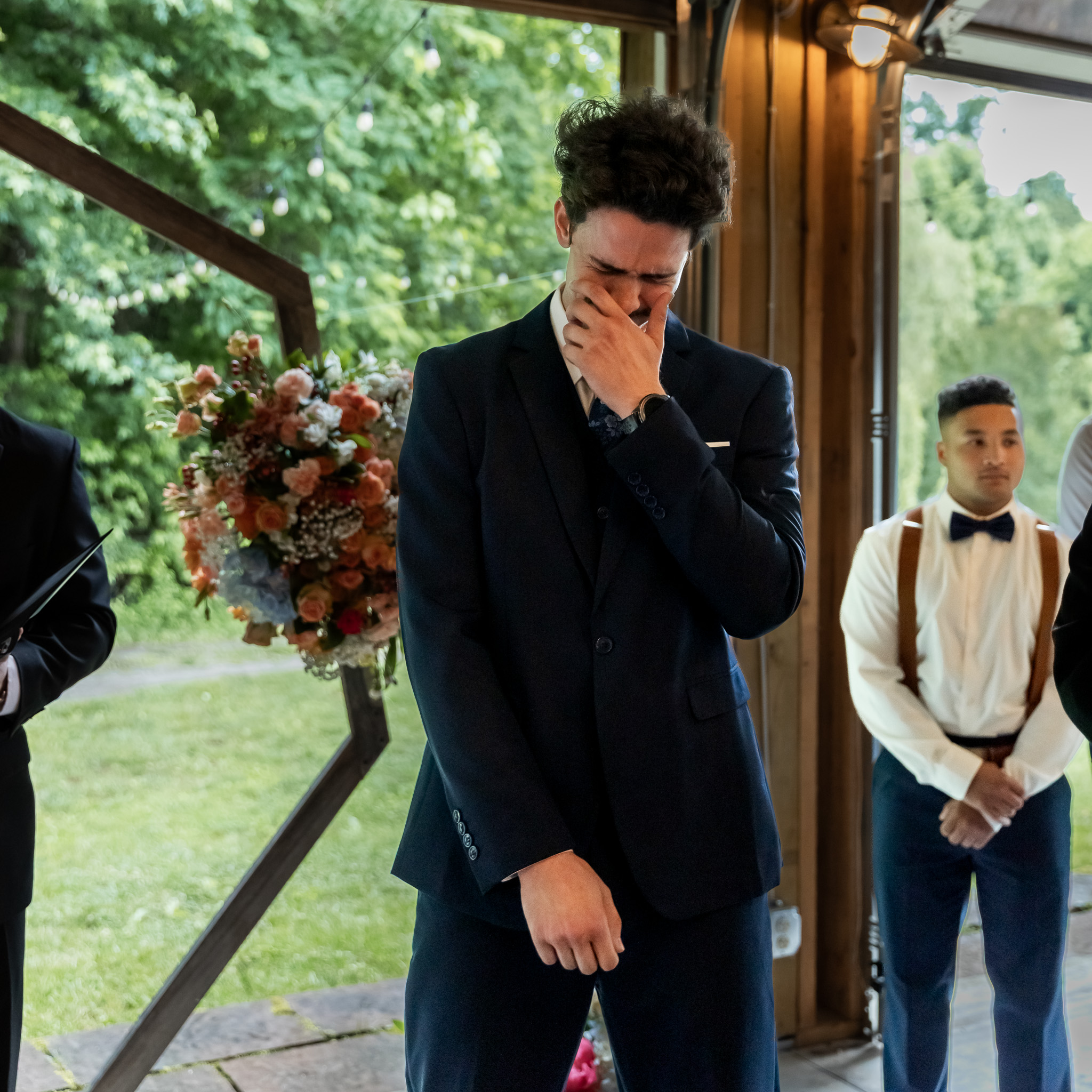 groom weeps during wedding ceremony as he sees his bride